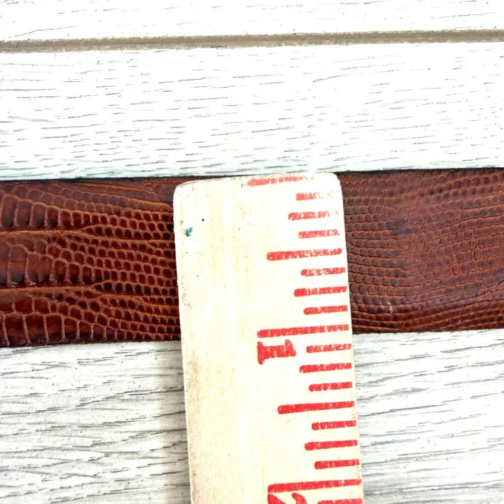 Tulliani Men's Dress Belt Cognac Brown Italian Calfskin Leather Lizard Embossed